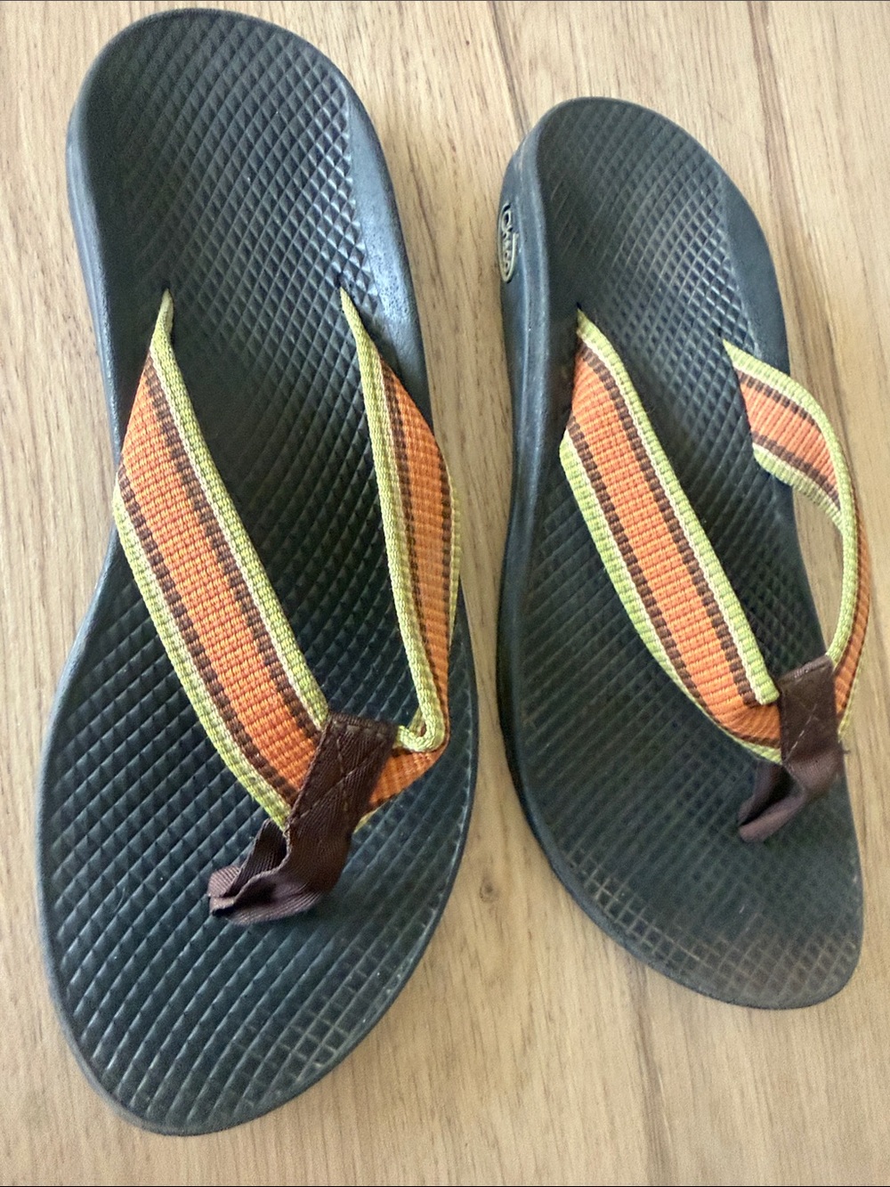 Chaco Black Sandal with Orange and Green Straps